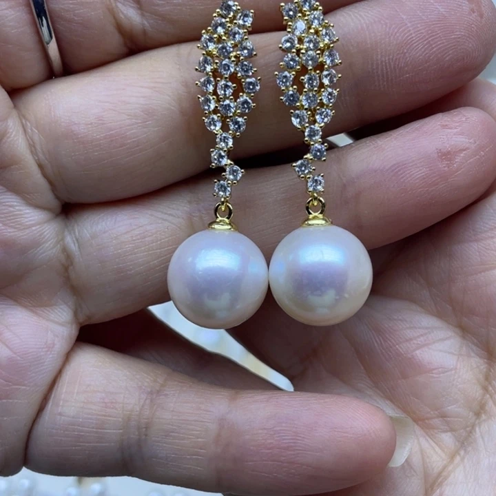 银S925镶嵌耳饰淡水珍珠
