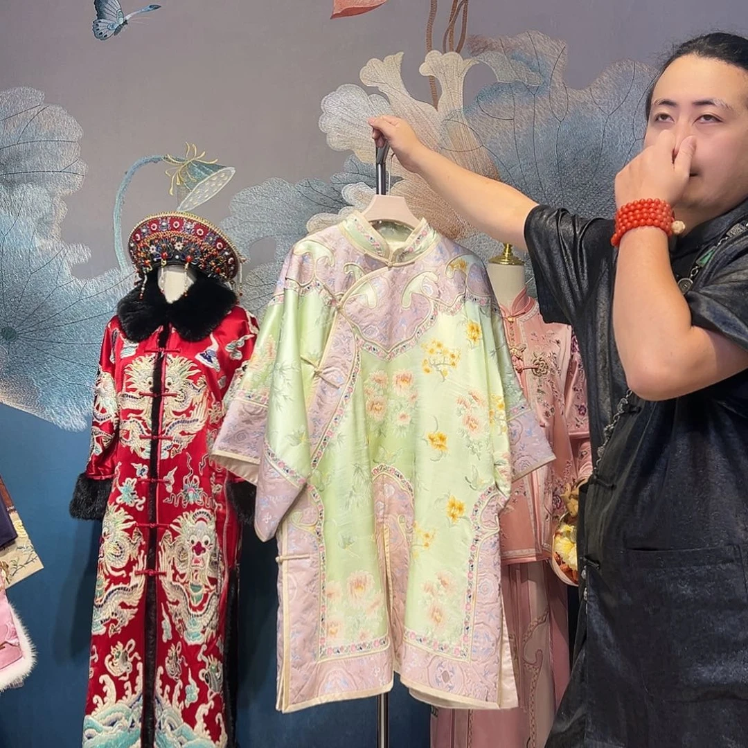 立领斜襟重磅桑蚕丝姐姐服