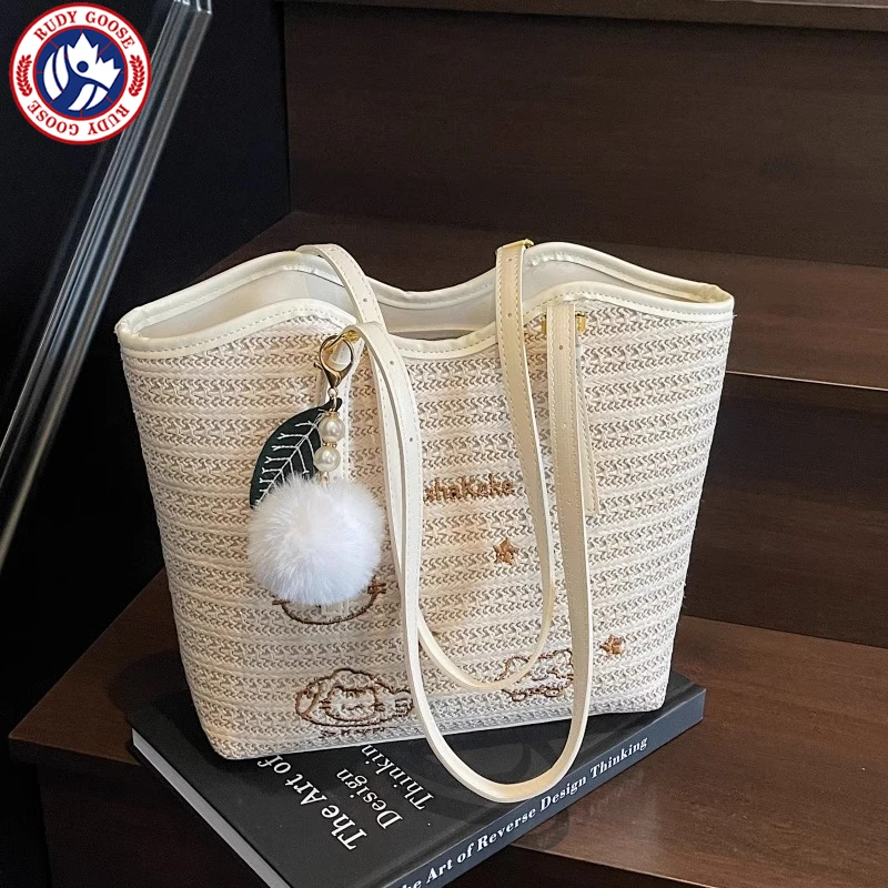 RUDY GOOSE海边度假沙滩包包女夏天编织大容量腋下草编单肩托特包