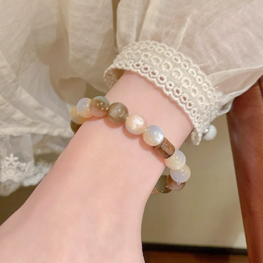 铜合金手链 S0511 落日玫瑰手工串珠手链复古粉棕手串