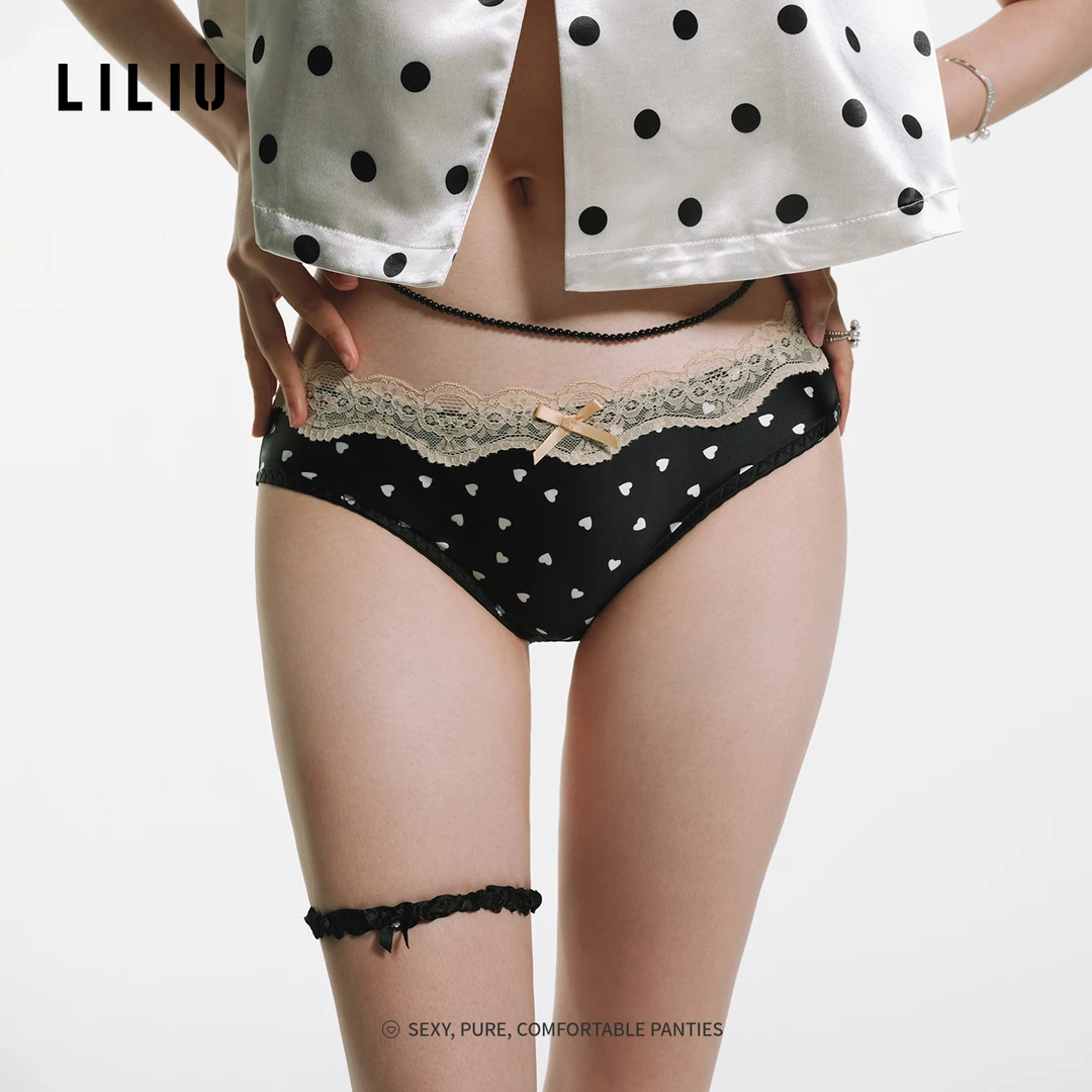LILIU|啵啵小姐·波点印花内裤女生蕾丝边纯欲性感勾人女士三角裤