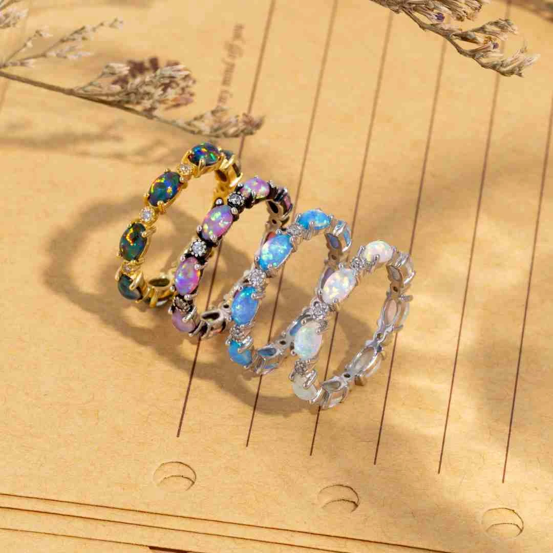 S925银戒指【原创opal系列】设计师小众款炫彩澳宝轻奢贵气排戒