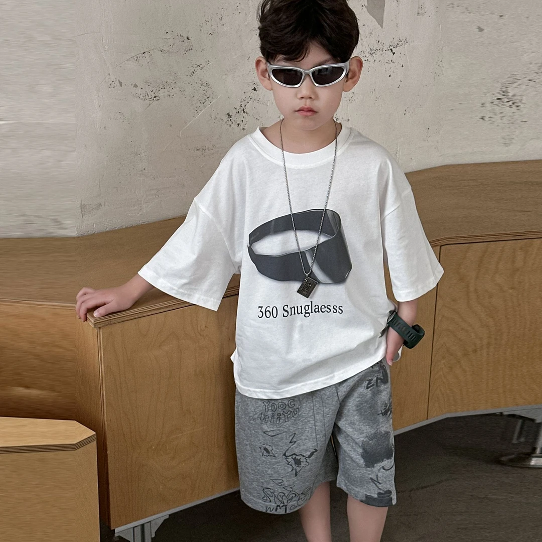 男童夏季纯棉短袖2025新款t恤宽松百搭男孩圆领T恤儿童时尚上衣潮