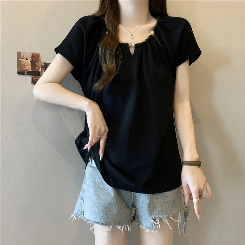 大码遮肚子飞飞袖正肩T恤女夏季胖MM显瘦百搭短袖上衣打底衫潮ins