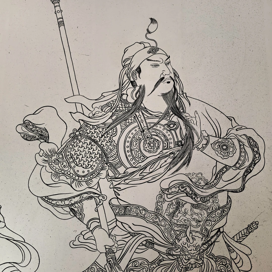 关羽线稿工笔白描线稿国画稿纸质版高清线稿