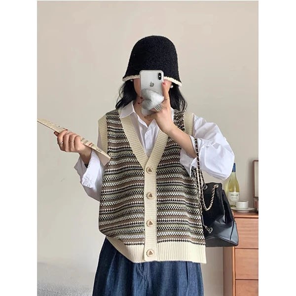 【民族风拼色马甲】早秋新款针织衫宽松休闲时尚百搭