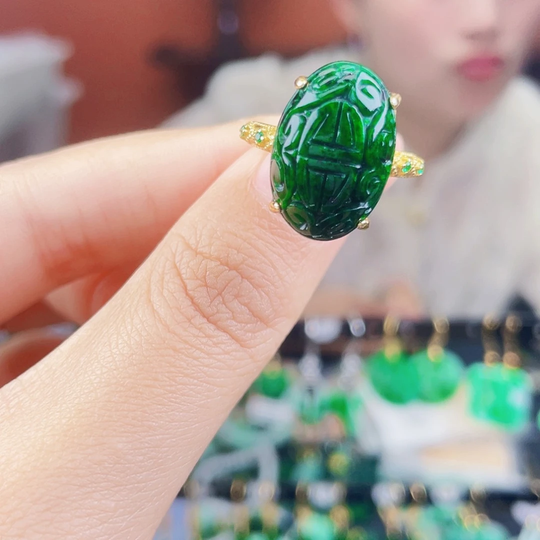 翡翠戒指银S925镶嵌饰品