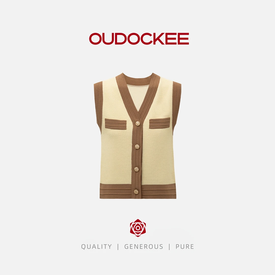 OUDOCKEE 鸥鸥 【鸥鸥同款】小香风撞色V领无袖马甲 G2503G534T