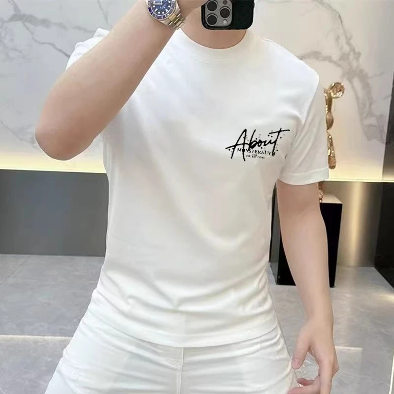 2025欧货轻奢短袖T恤男时尚休闲夏季潮流百搭半袖印花上衣潮2528