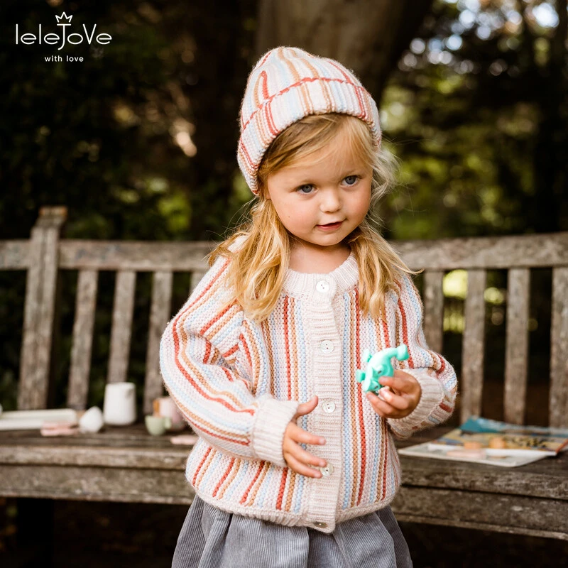 LELEJOVE北欧风25秋冬儿童彩虹条纹针织衫羊毛混纺开衫5AW3B247