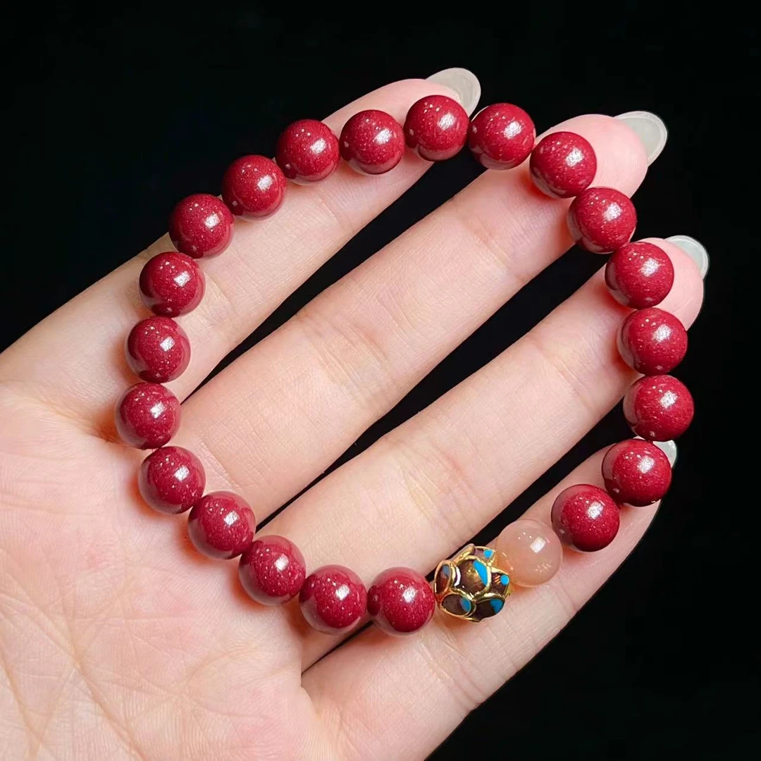 含辰砂工艺品辰砂圆珠单圈手串尺寸（8mm)-BHD027