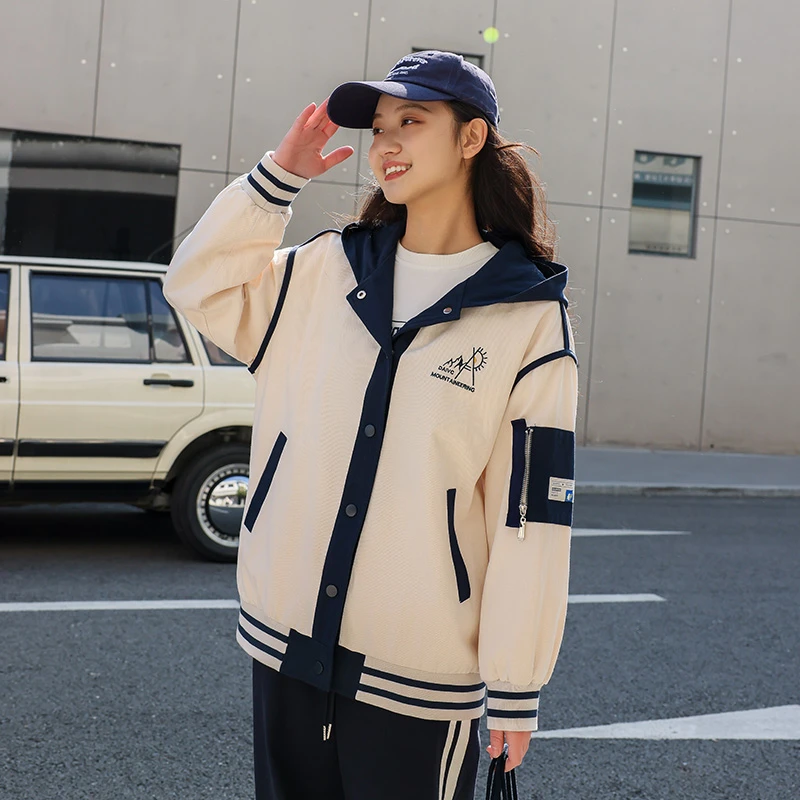 初中生连帽外套春秋2025新款少女宽松洋气女孩青少年高中学生上衣