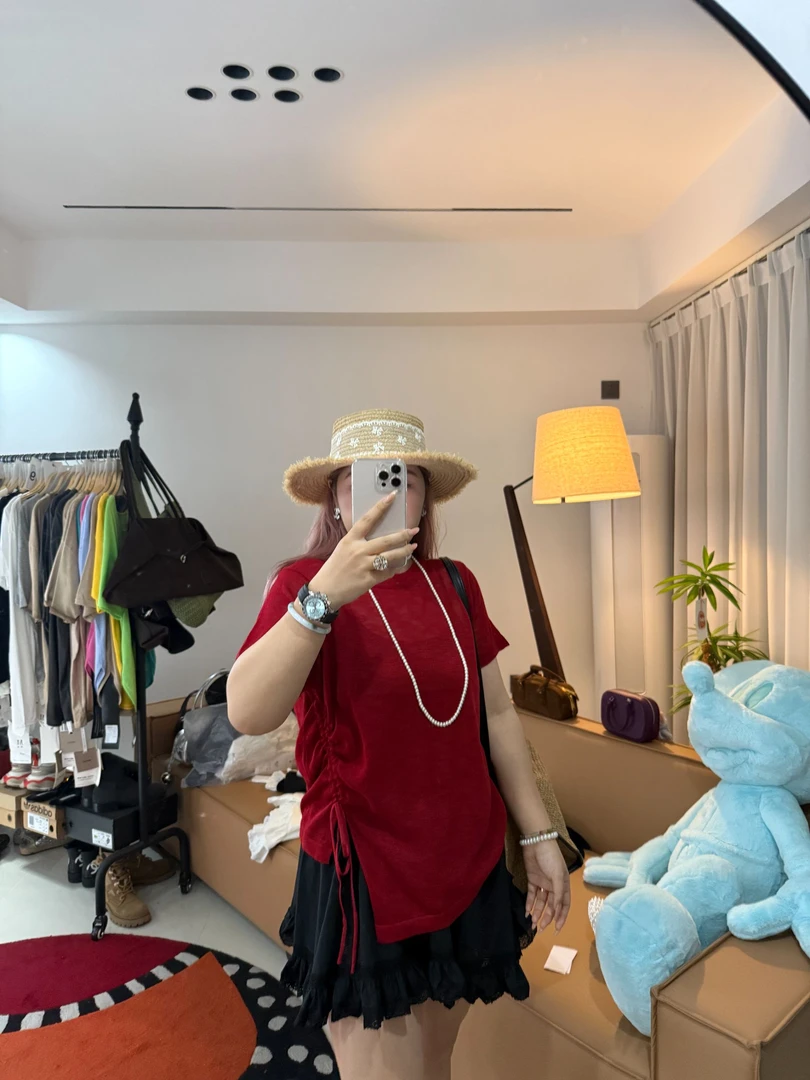 阿毛家大码夏款抽绳冰丝短袖韩系甜美