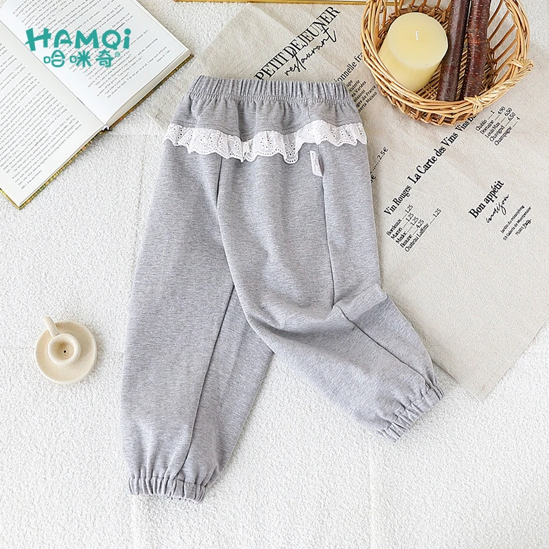 女童裤子春秋季甜美蕾丝花边卫衣裤小儿童新款长裤宝宝运动束脚裤