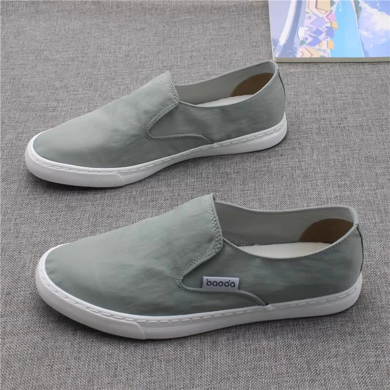 男鞋冰丝布面透气板鞋新款轻便低帮软底薄款时尚纯色百搭套脚鞋潮