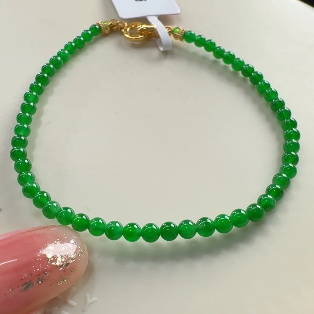 未镶嵌手链翡翠冰种满色浓正阳绿卡2.7到3色标级行家料！