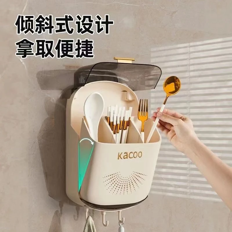 家用带盖防尘壁挂式厨房筷子筒沥水置物架筷子收纳盒