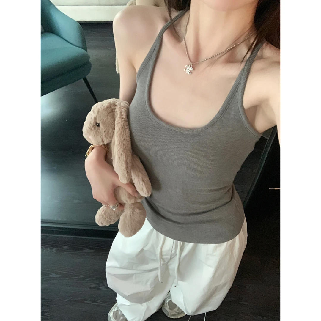 夏季韩版气质修身含胸垫百搭美背内搭吊带背心T恤上衣