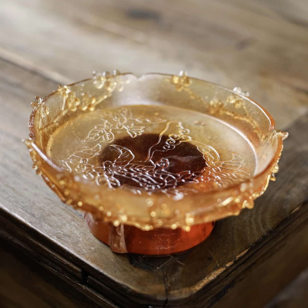 【纳兰】十二花神桂花壶承-粉彩琥珀色（琉璃S0558）