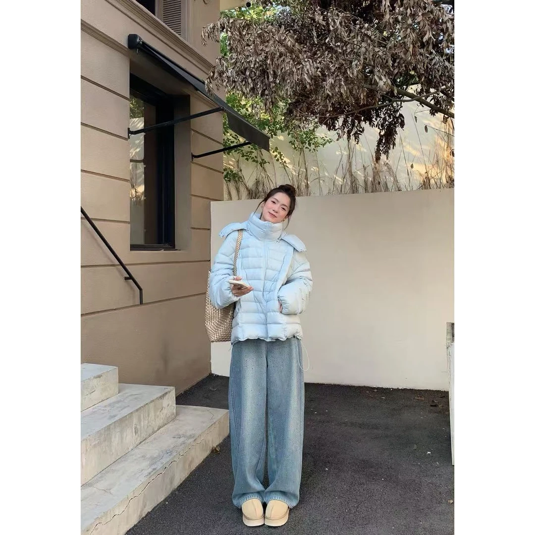 48H【爆闪钻裤】加长加绒加厚时尚潮流阔腿拖地牛仔裤25430