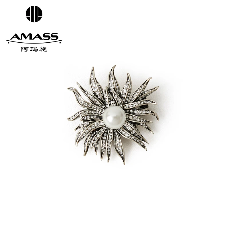 不锈钢仿胸针 阿玛施AMASS复古个性太阳花镀银铜胸针590042