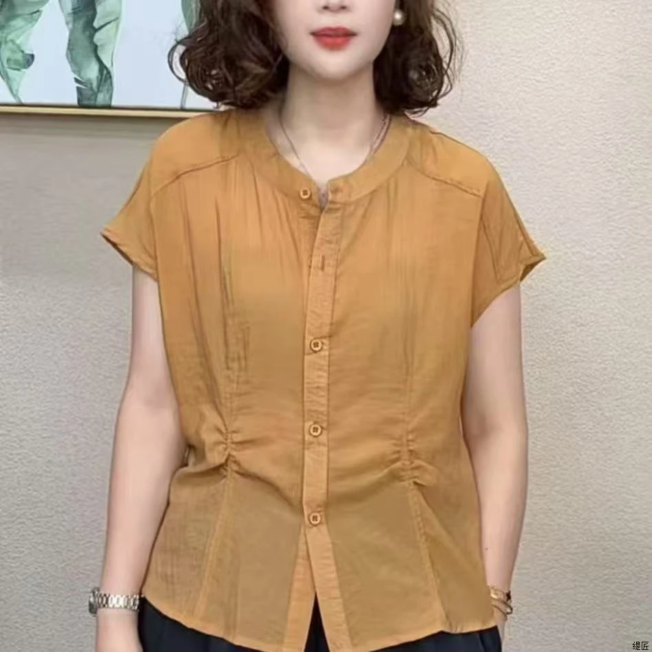 【专柜原单】夏季圆领纯色显瘦百搭遮肉休闲短袖