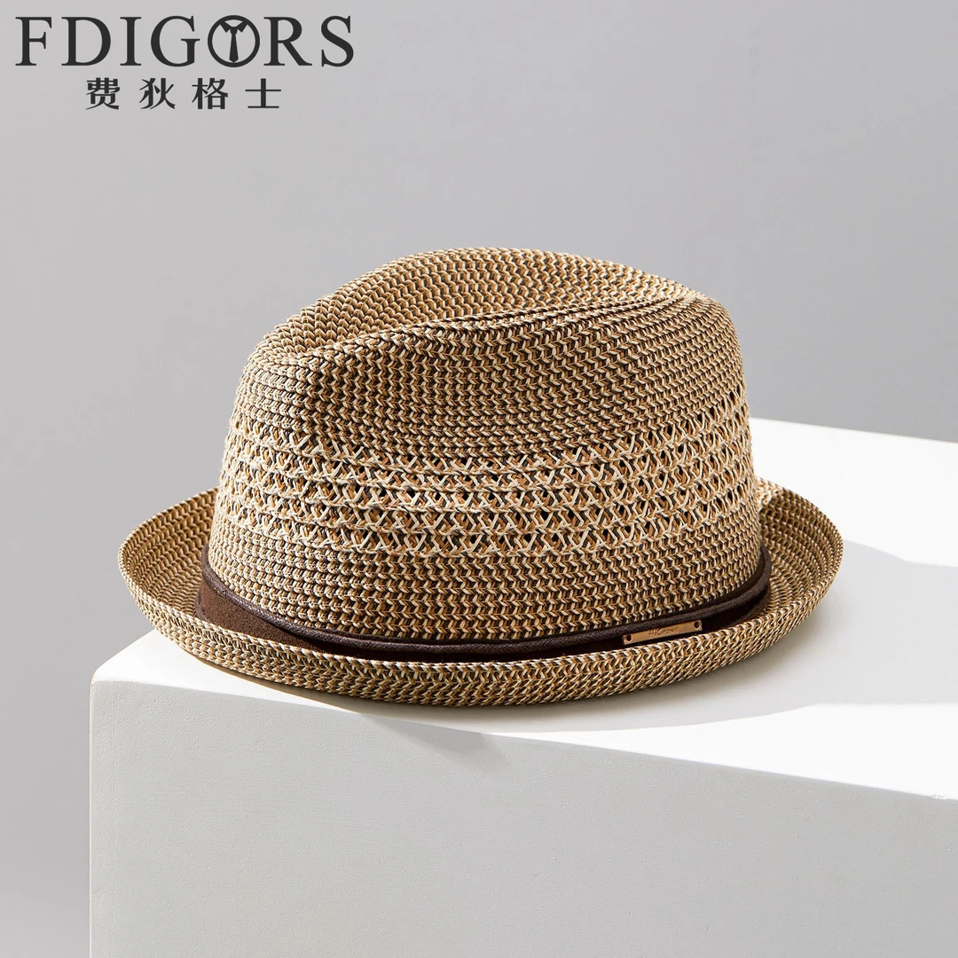 FDIGORS巴拿马草帽男款夏季透气镂空卷边休闲中老年遮阳爵士帽