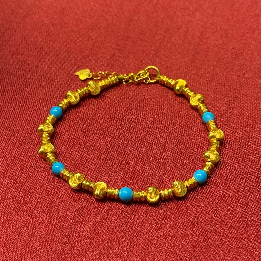 足银手镯 猫眼盘缠绿手串 手镯手链 古法百搭时尚