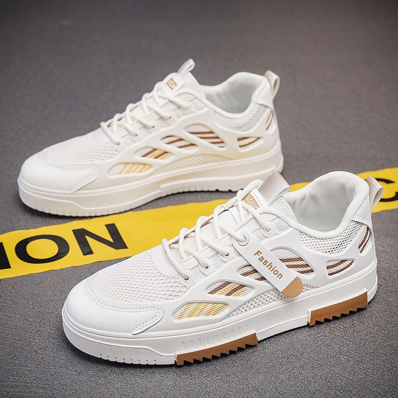 夏季透气拼色网面韩版休闲男鞋橡胶底潮流合成革青年潮鞋车缝线