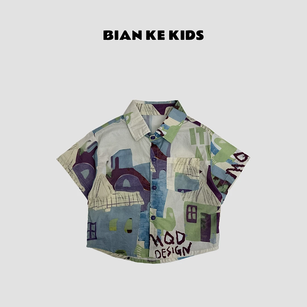 新款夏季儿童品牌透气吸汗满印衬衫B2551