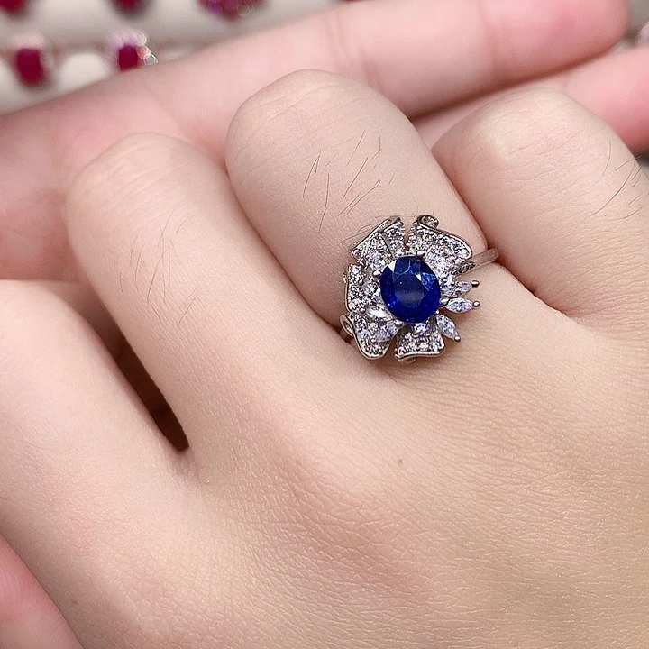 戒指银S925镶嵌蓝宝石