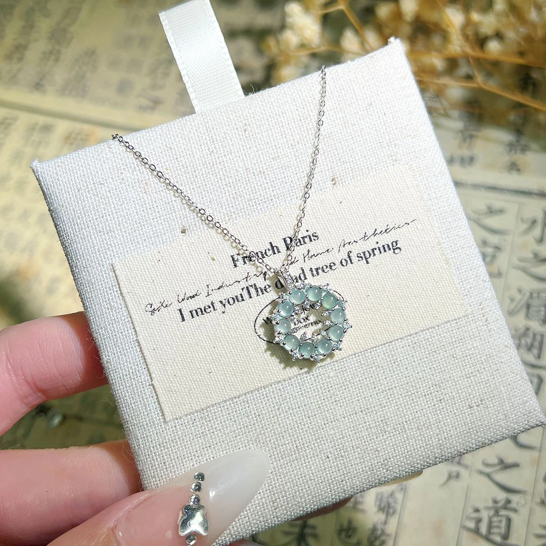 SY533新中式天然阳绿翡翠甜甜圈项链女轻奢小众高级感气质锁骨链