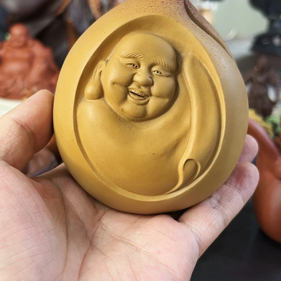 柒***福紫砂茶宠寿桃佛摆件