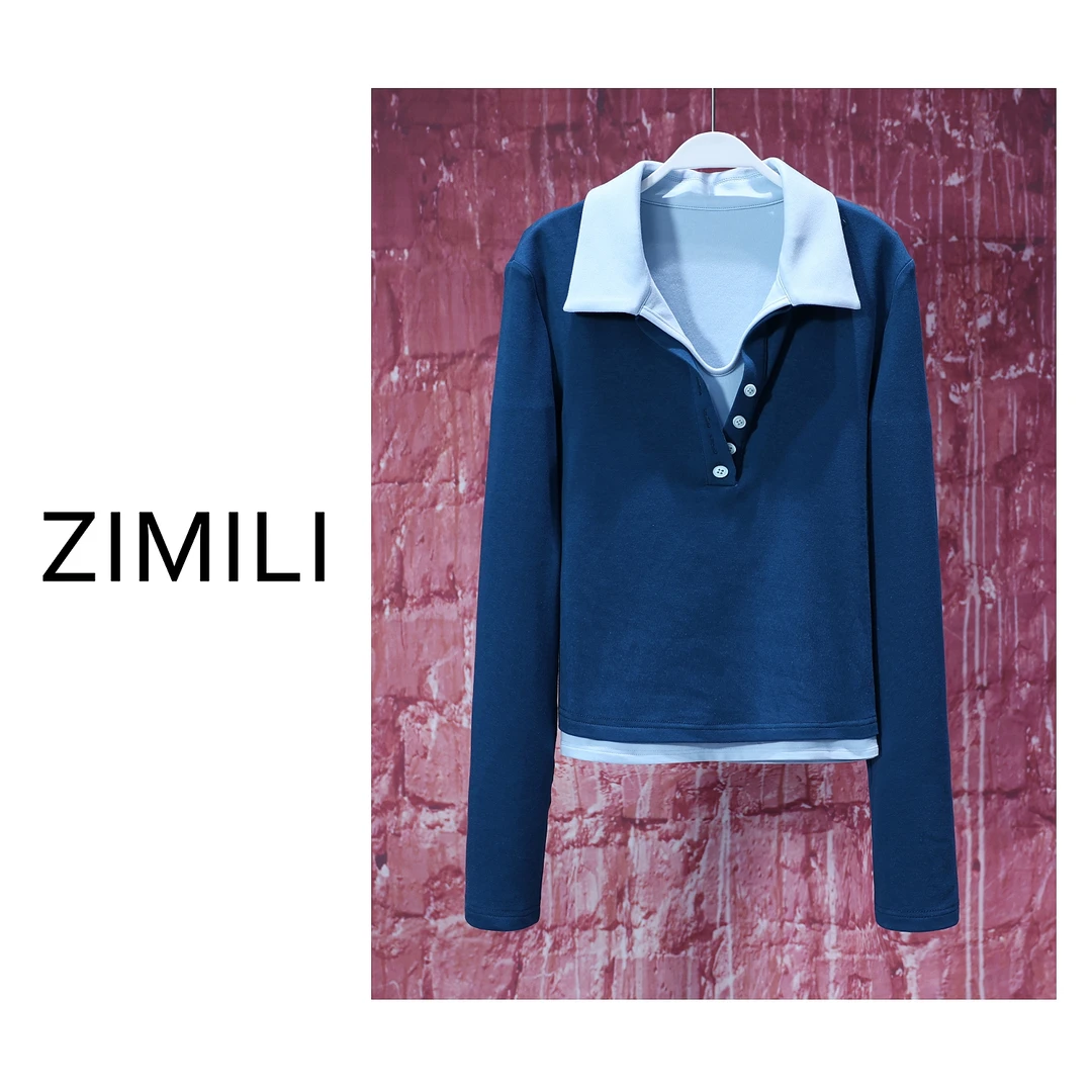 【LIANG哥女装】2025欧版莱赛尔轻薄摩洛哥蓝天蓝色假两件上衣5988