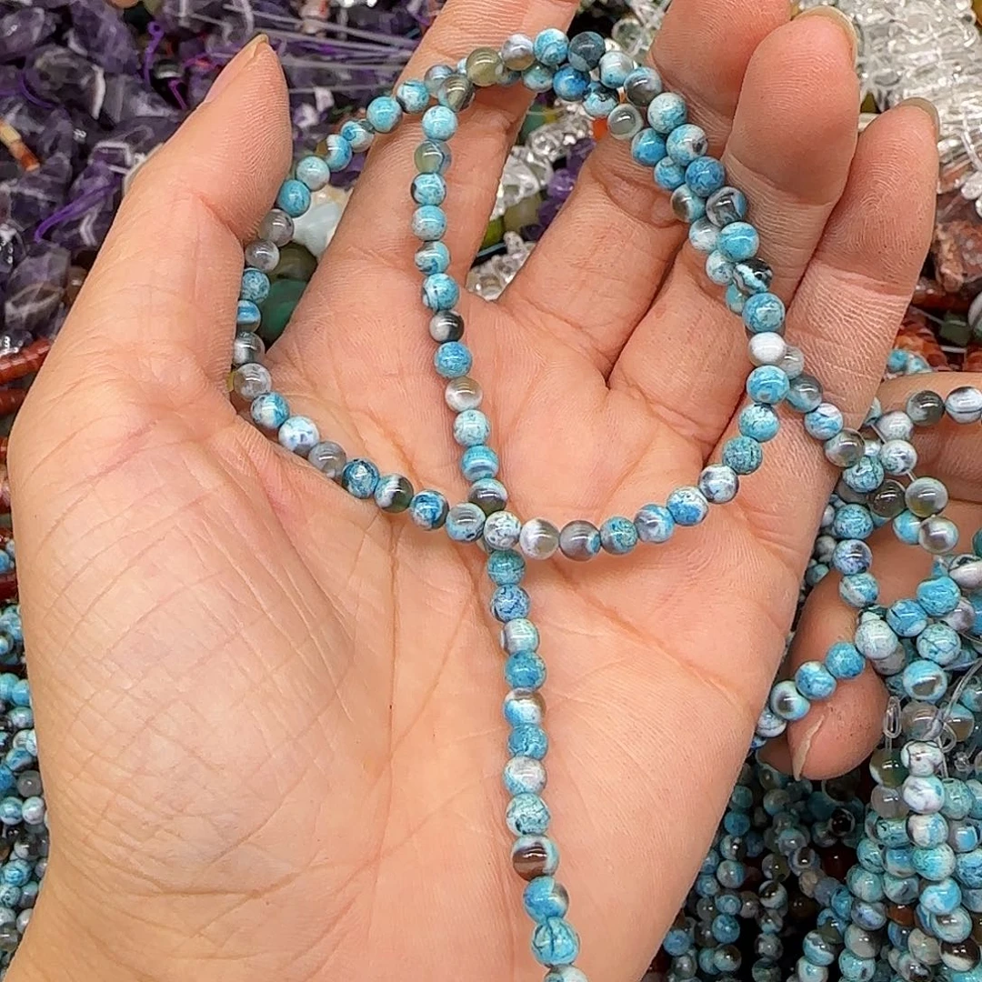 玛瑙/玉髓合金珠宝半成品蓝玛瑙4mm一条y