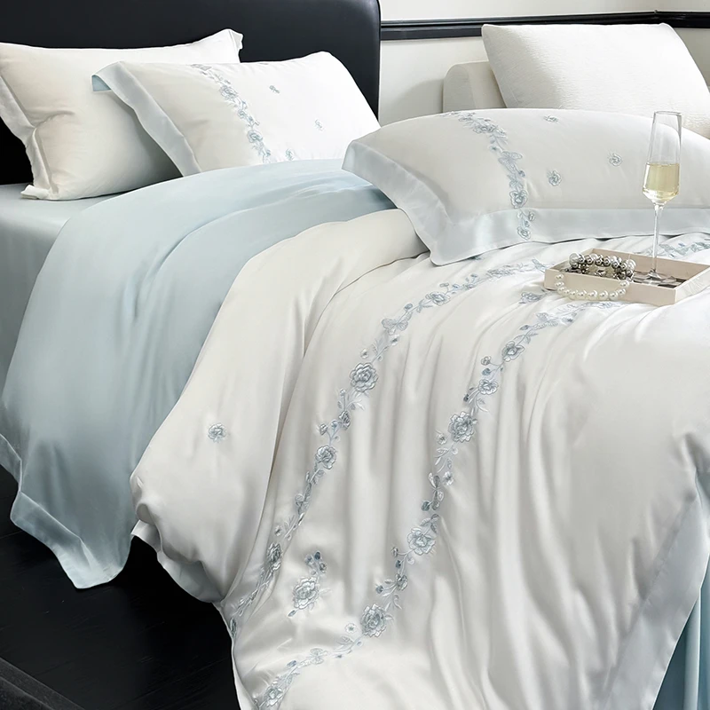 韵清影-正宗60s奥地利进口兰精天丝压框绣花轻奢床品-四件套