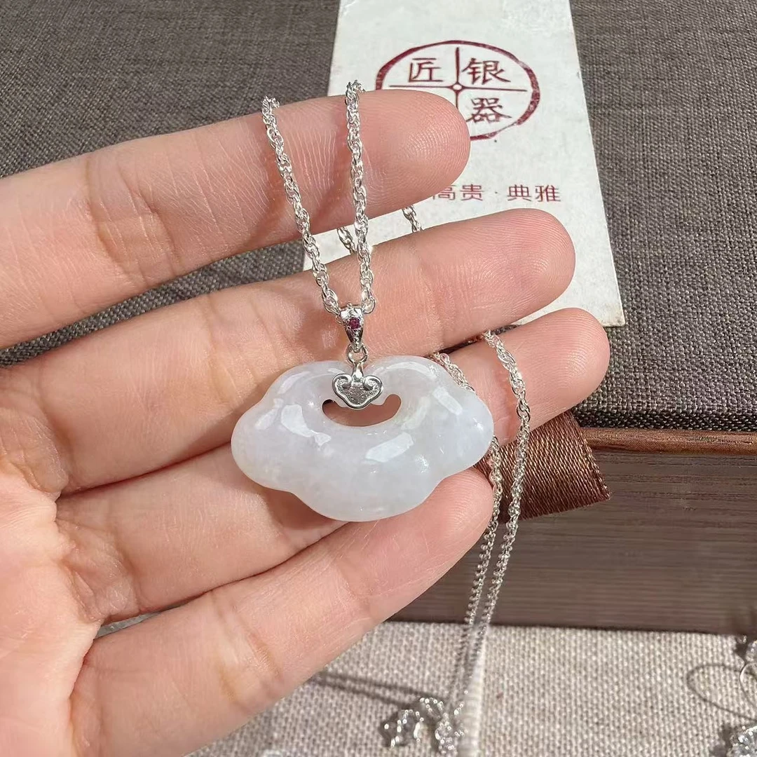铭铭有你（送足银项链）天然翡翠玉 如意锁 缅甸A货 配检测证书
