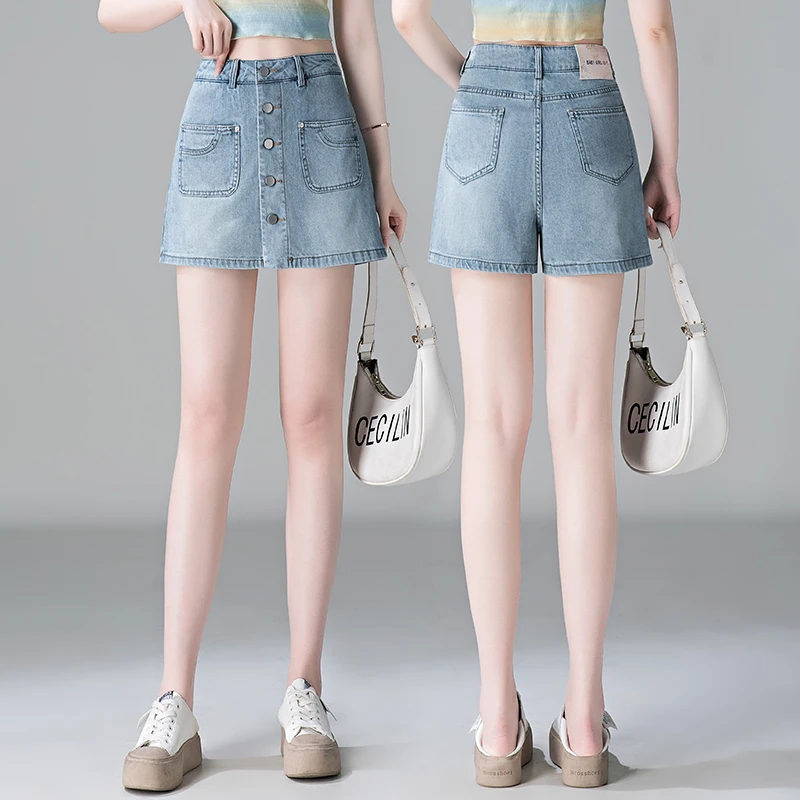 牛仔短裤裙女夏季2025年新款高腰显瘦假两件防走光阔腿a字短裙裤
