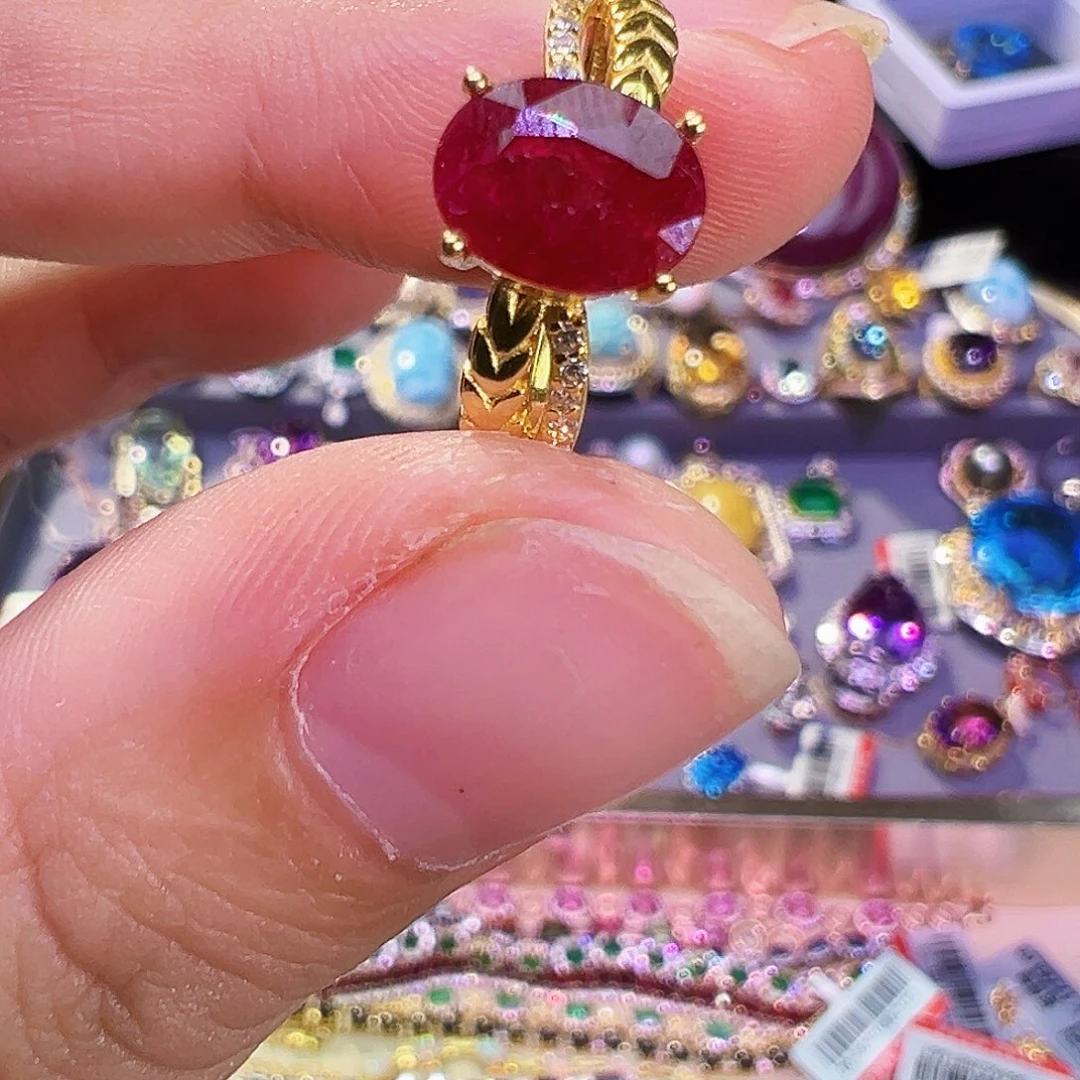 银S925镶嵌红宝石珠宝奇石