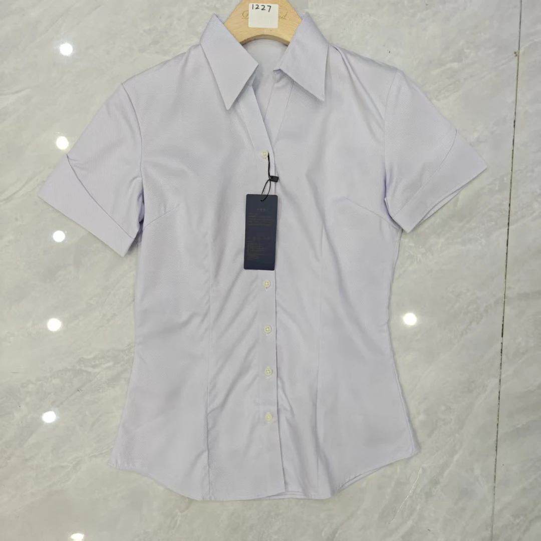 1227（1228）衬衫免烫短袖V领polo女装纯色夏季修身