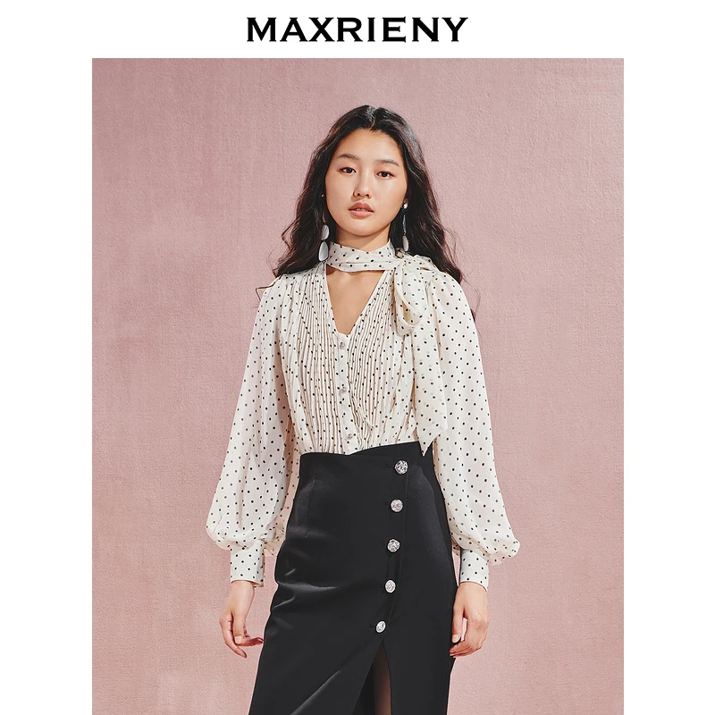 【贵雅日常-商场同款】MAXRIENY复古摩登感蝴蝶结系压褶上衣法式