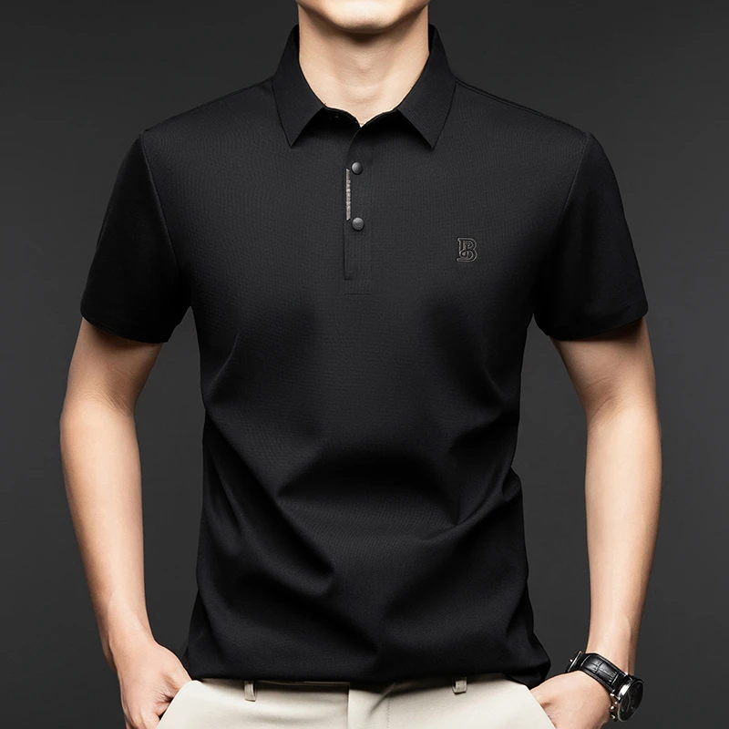 英伦新款男士夏季T恤衫冰感商务休闲时尚轻奢潮流高档纯色POLO衫