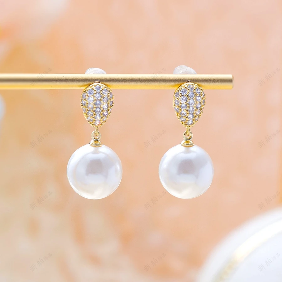 铜合金合成锆石耳饰 【月华】2024秋冬珠光宝气耳钉气质耳环1007