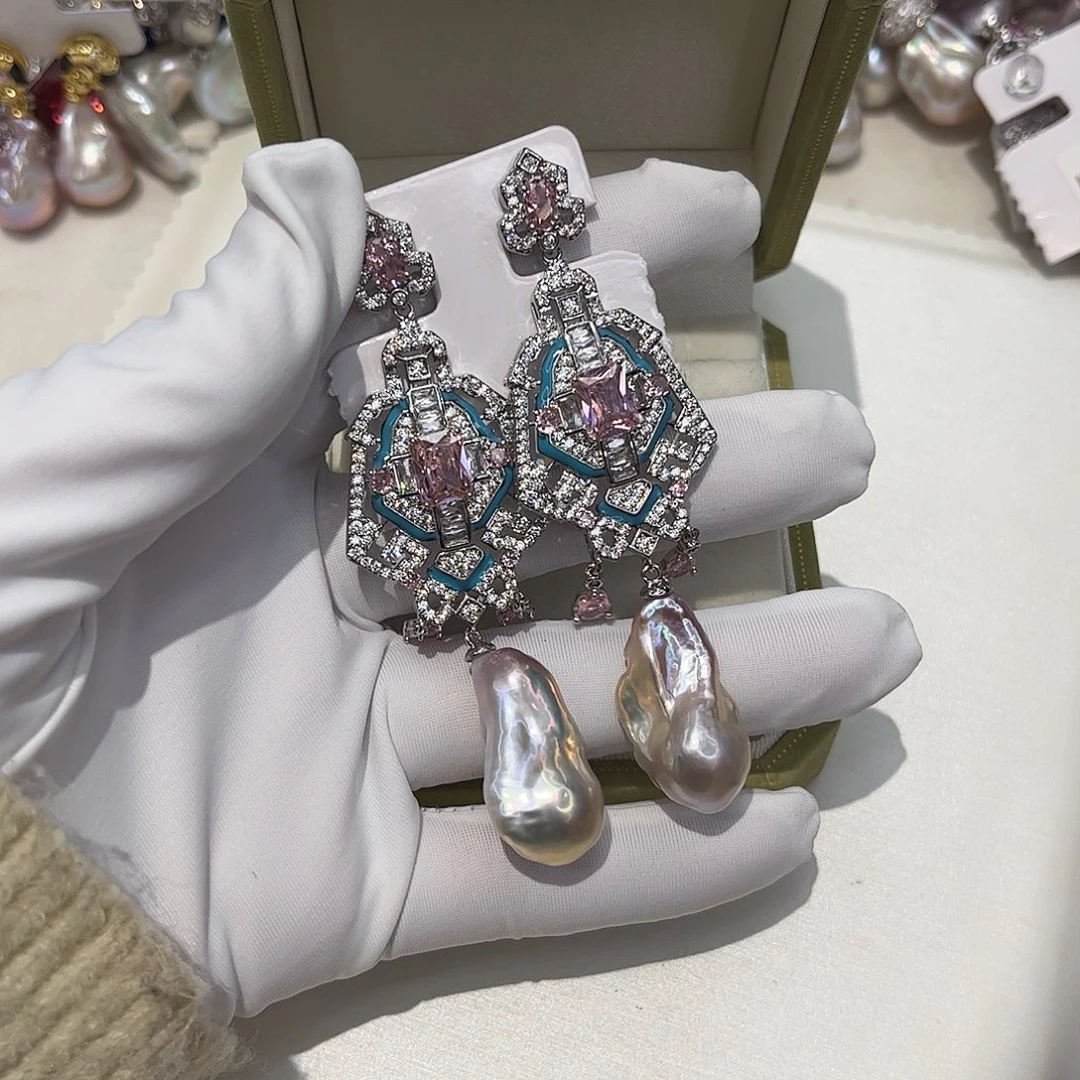 合金淡水珍珠耳饰