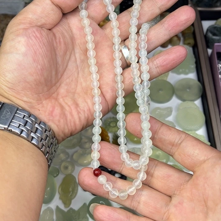 未镶嵌岫玉颈饰精品高冰108粒珠链