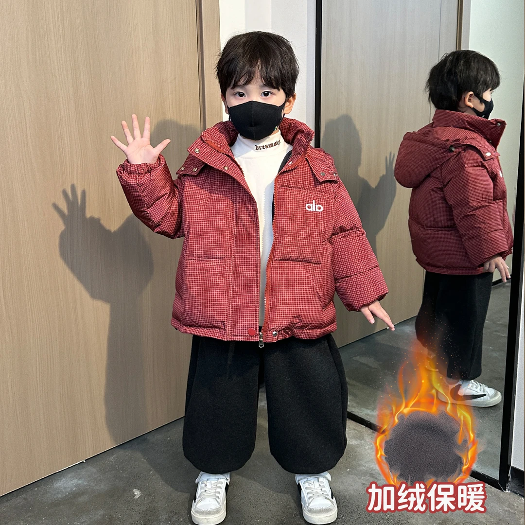 男童冬季加厚棉服洋气儿童连帽棉袄男孩加绒宝宝2025新款外套棉衣