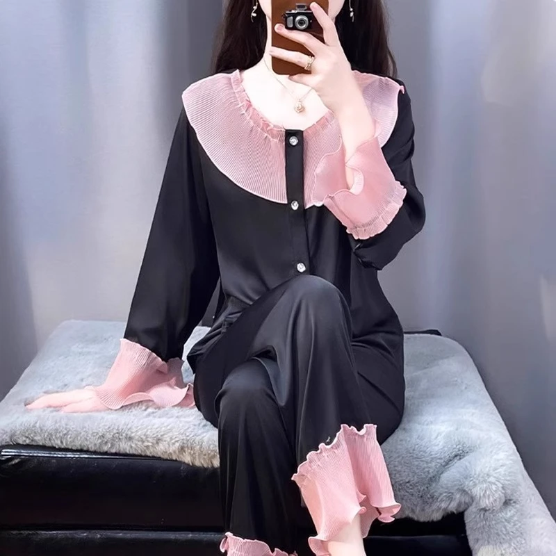 tpvl2025新款旗舰正品法式睡衣女春秋季长袖花边家居服套装小香风