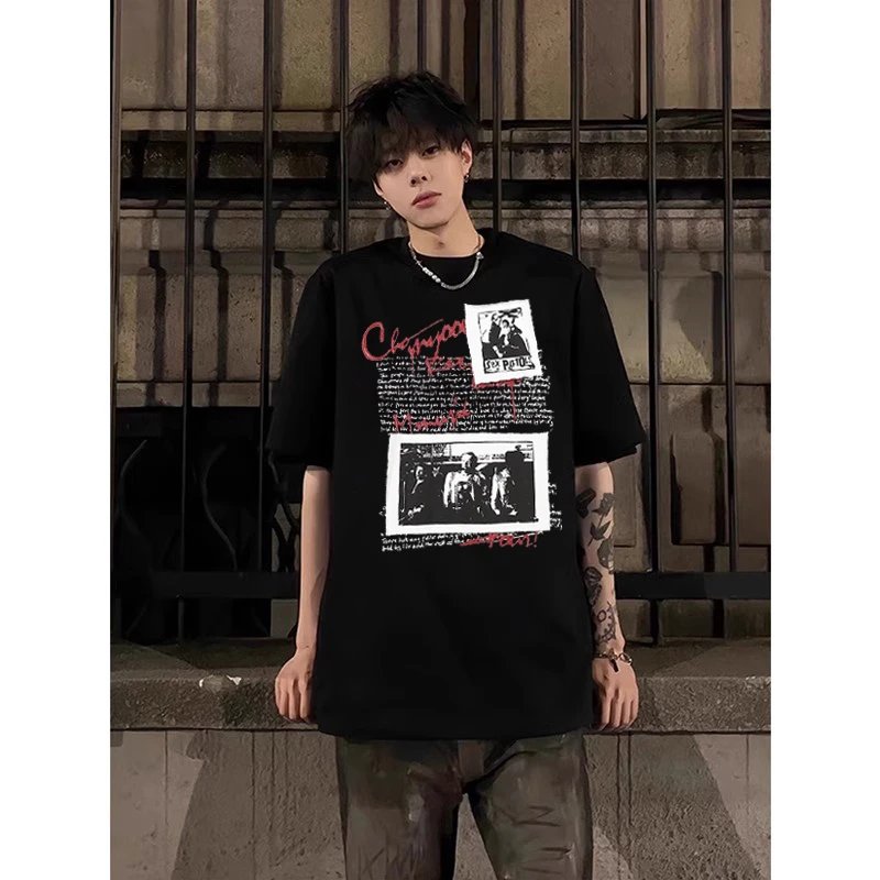 美式街头嘻哈短袖t恤男夏季2025新款重磅宽松痞帅设计感小众上衣