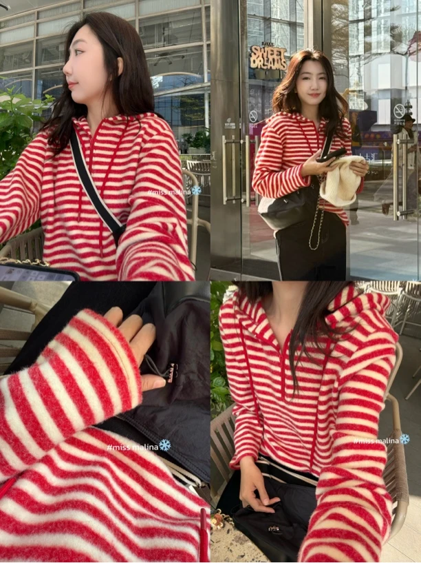 揪揪自留～暖洋洋！条纹连帽卫衣（MLY3325#）玛丽亚