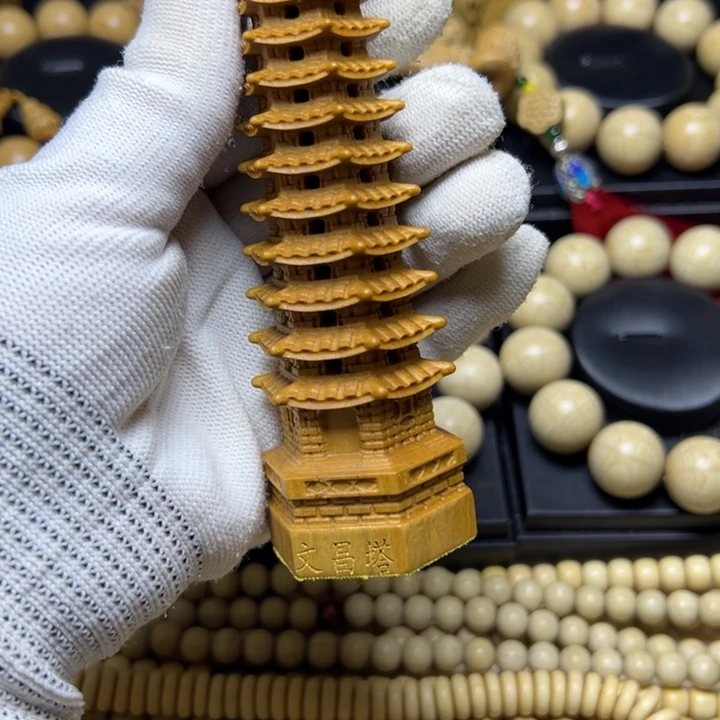 五台山六道木雕刻文昌塔摆件